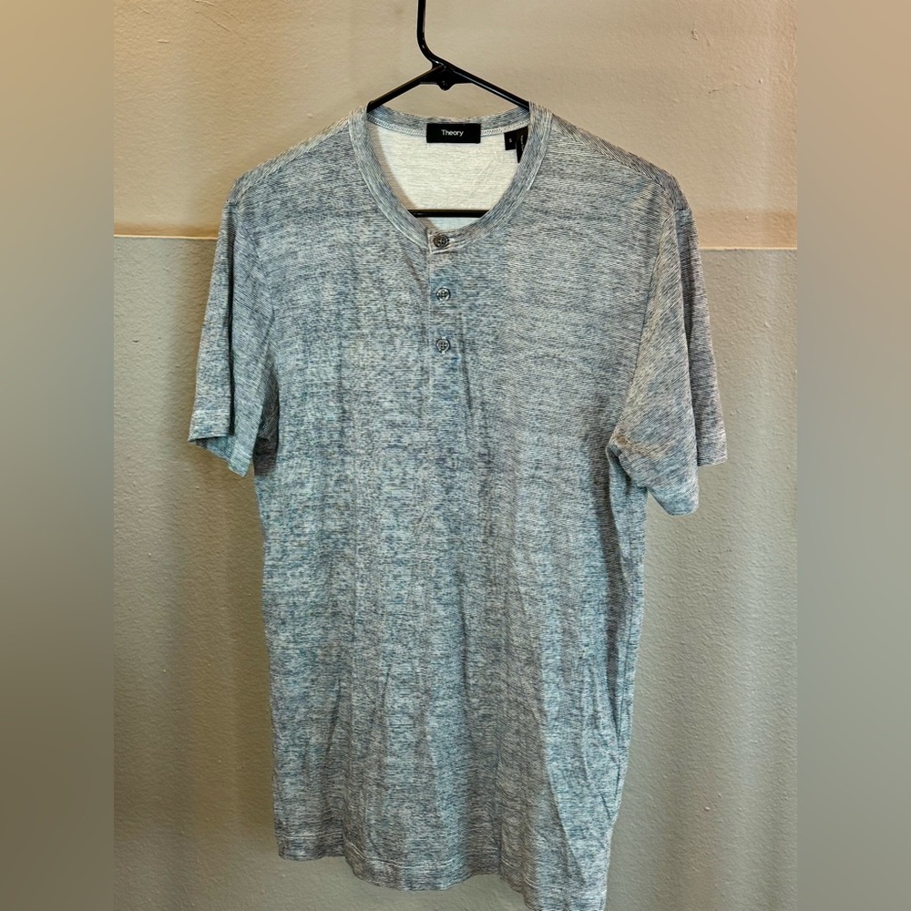 Theory Heathered Gray Short Sleeve Henley